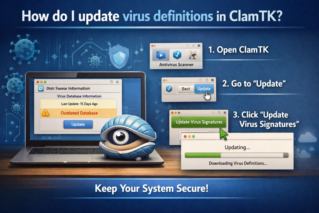 How do I update virus definitions in ClamTK?